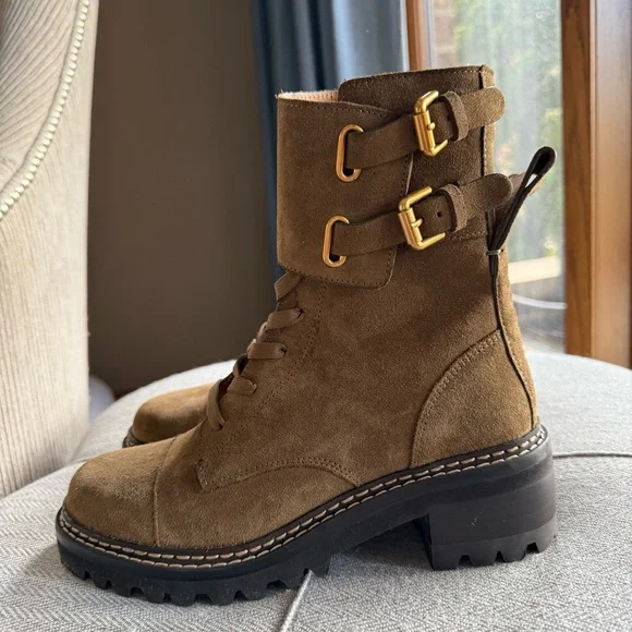 See By Chloé Mallory Suede Combat Ankle Boots